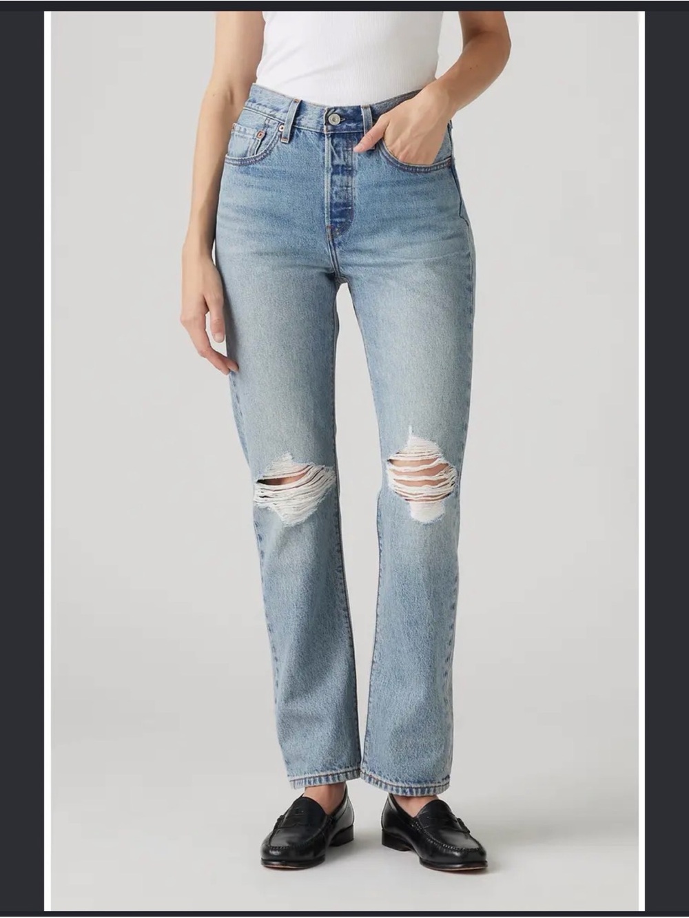 Levi's Light Blue Ripped Straight Leg Jeans